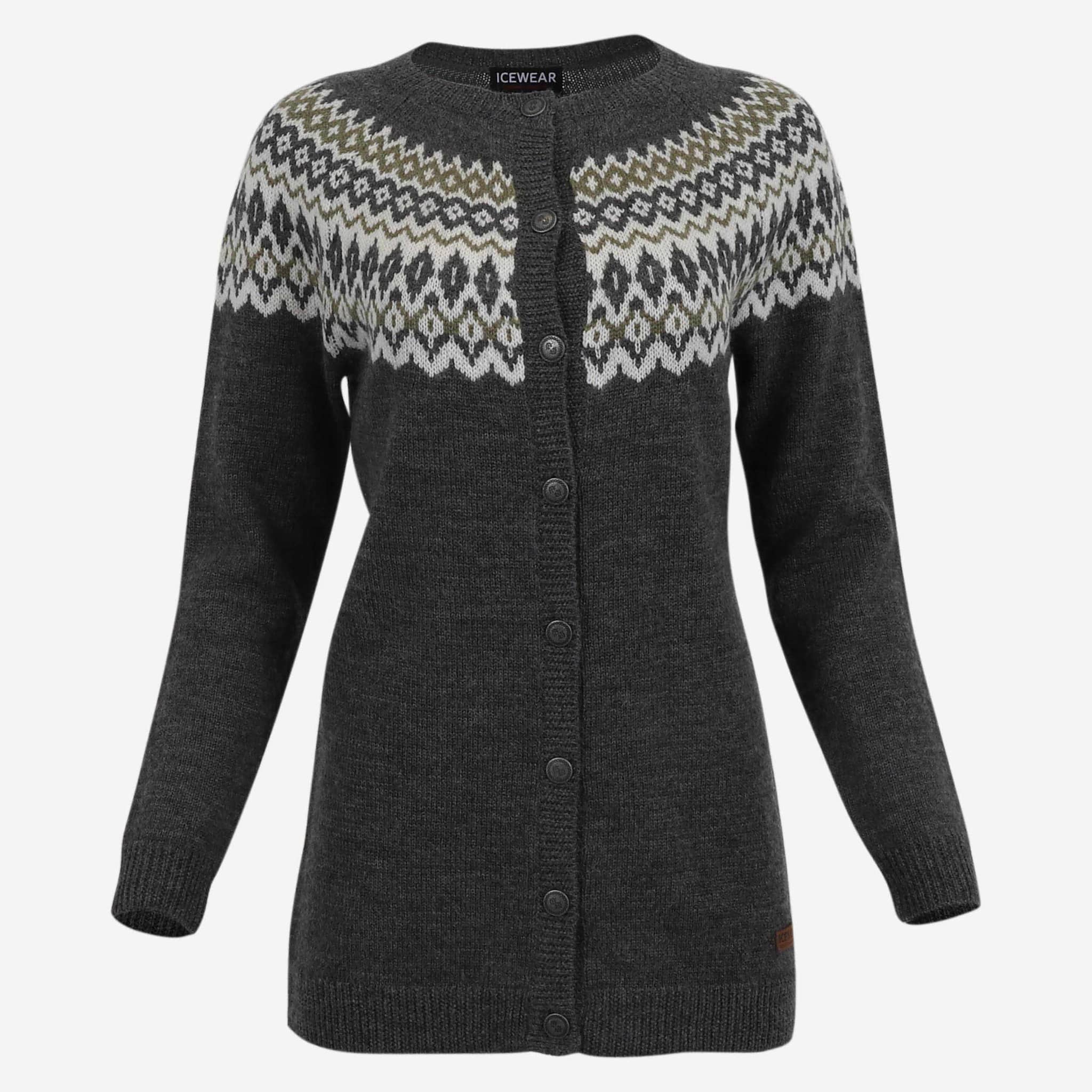 Ásthildur merino Nordic knit buttoned long cardigan