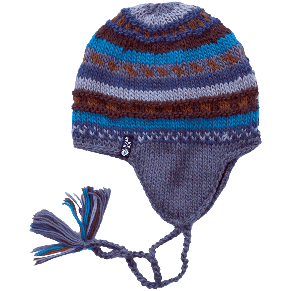 MAGNEY handprjónuð ullarhúfa með böndum 