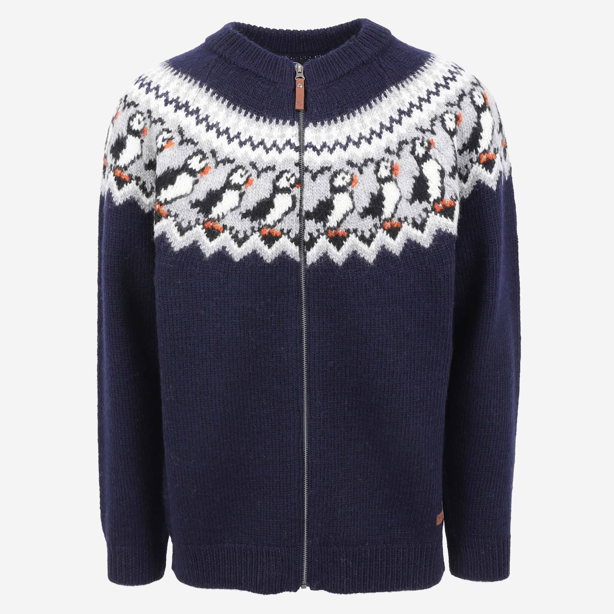 Lundi Puffin bird design zipped wool sweater