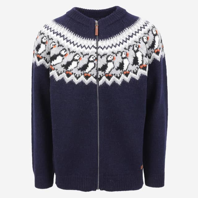 Lundi pull en laine zippé avec motif Puffin