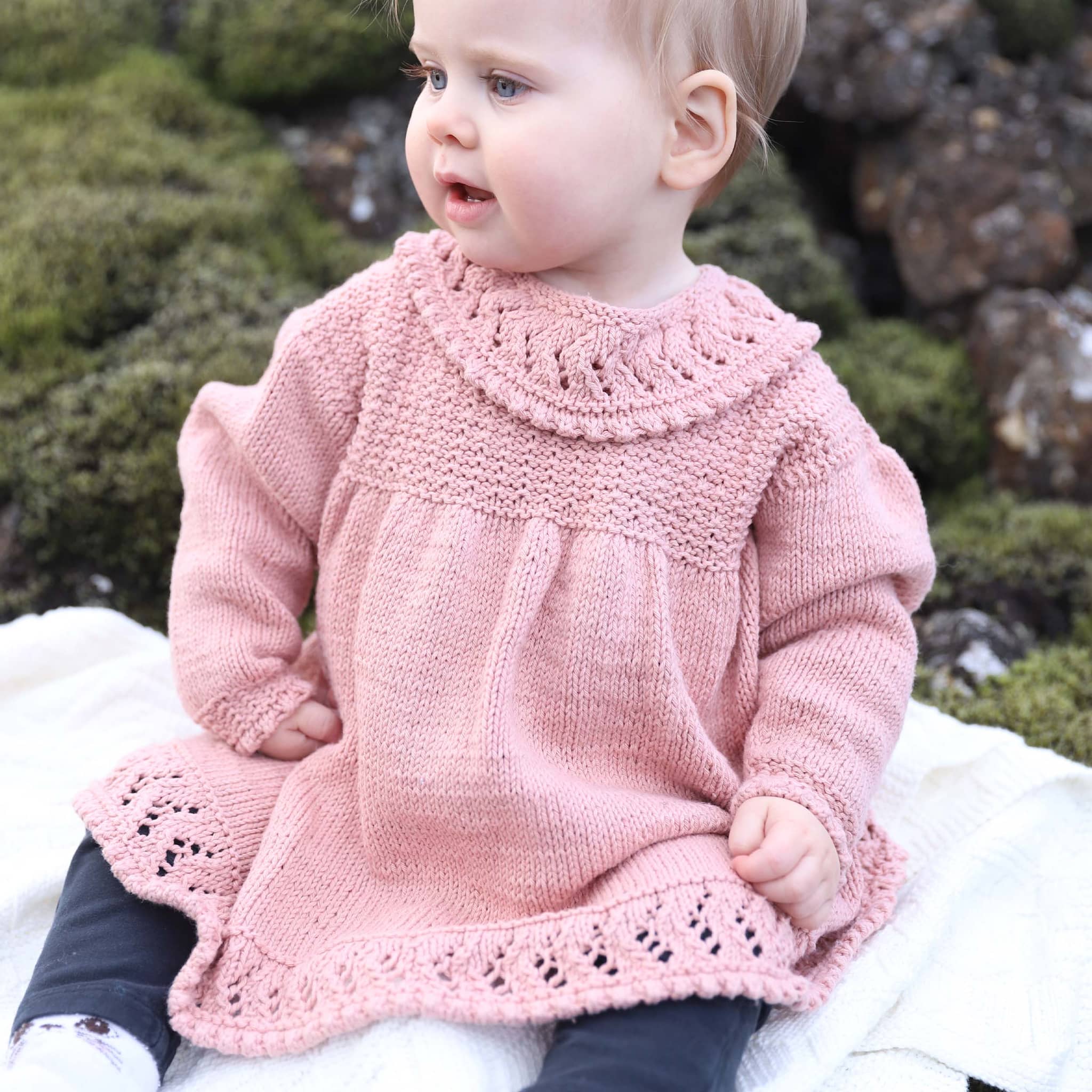 Alba long sleeve newborn dress knitting pattern